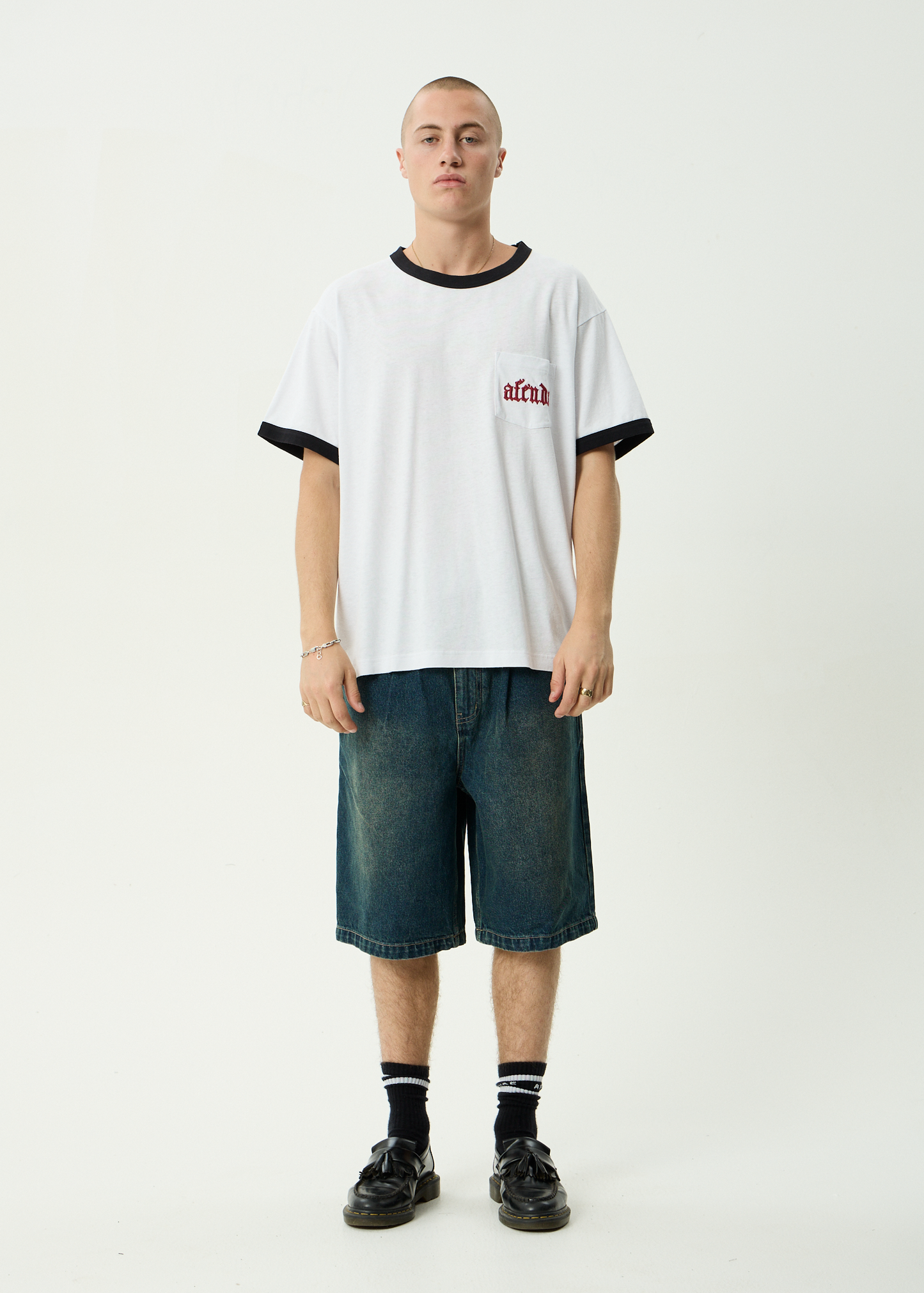 AFENDS Mens Drop Zone - Boxy Ringer Tee - White