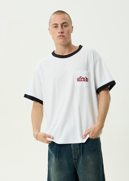 AFENDS Mens Drop Zone - Boxy Ringer Tee - White