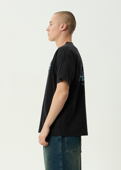 AFENDS Mens Sonoran - Boxy Tee - Stone Black