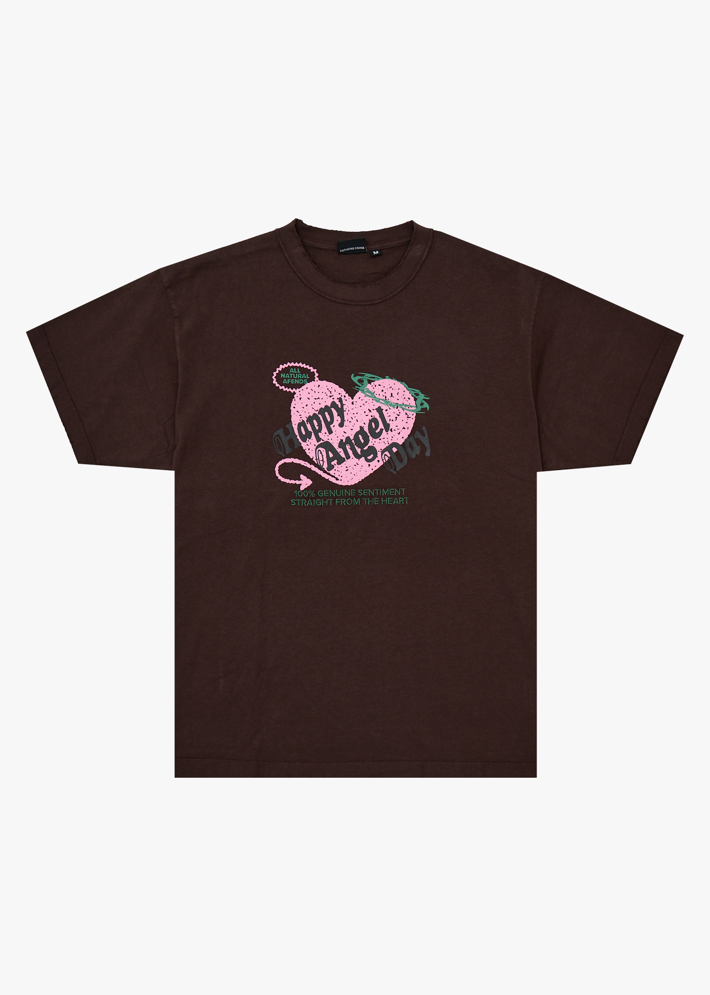 AFENDS Mens Genuine Sentiment - Heavyweight Boxy Tee - Washed Coffee