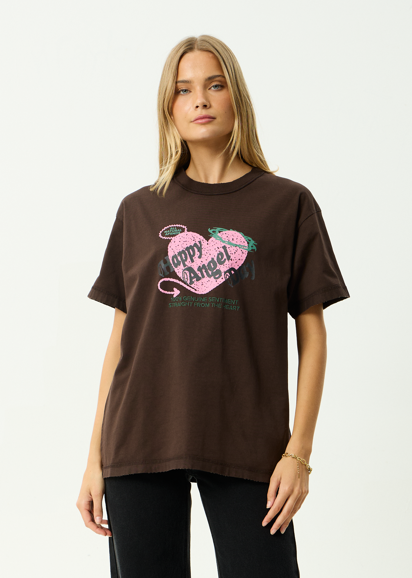 AFENDS Mens Genuine Sentiment - Heavyweight Boxy Tee - Washed Coffee