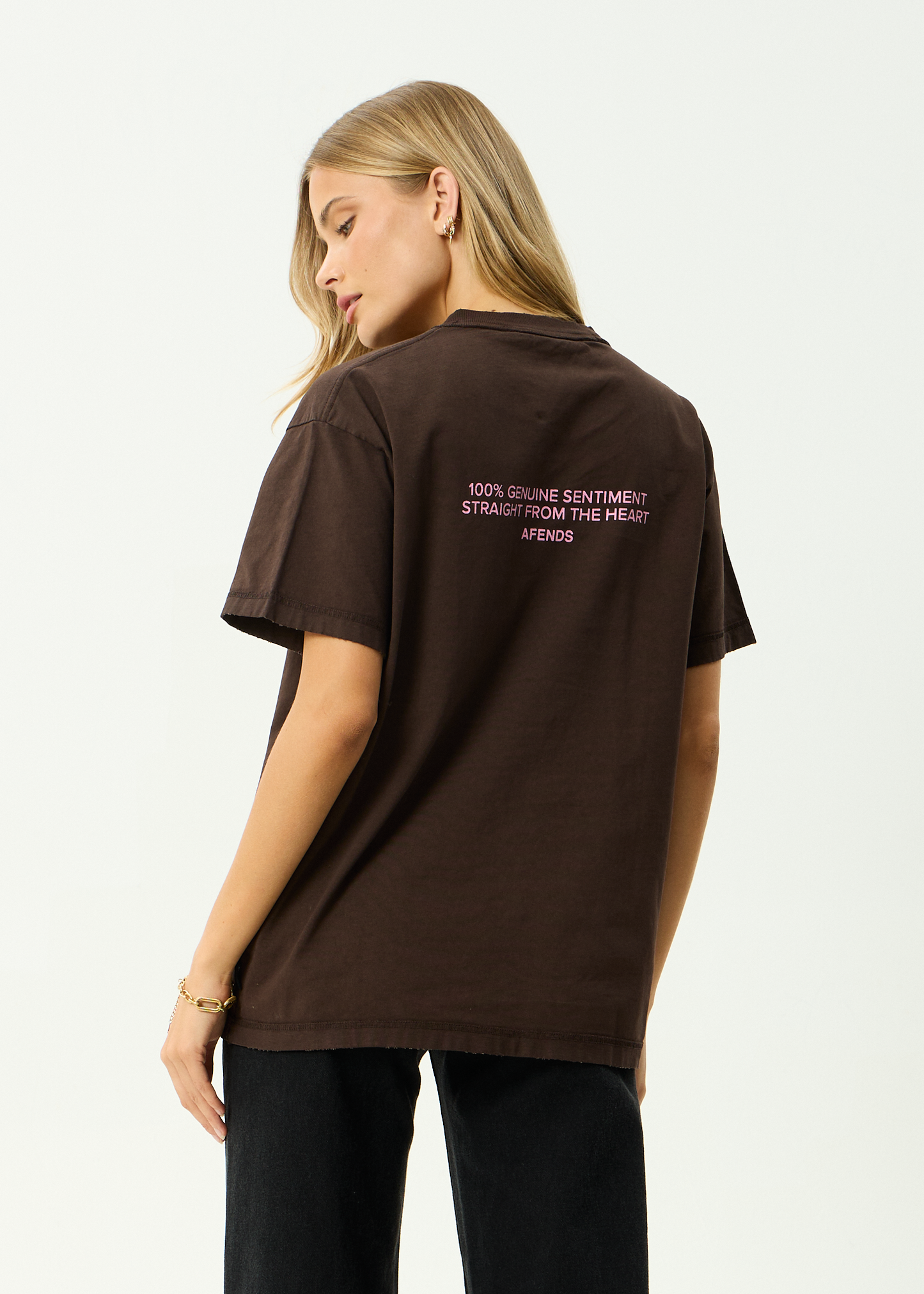 AFENDS Mens Genuine Sentiment - Heavyweight Boxy Tee - Washed Coffee