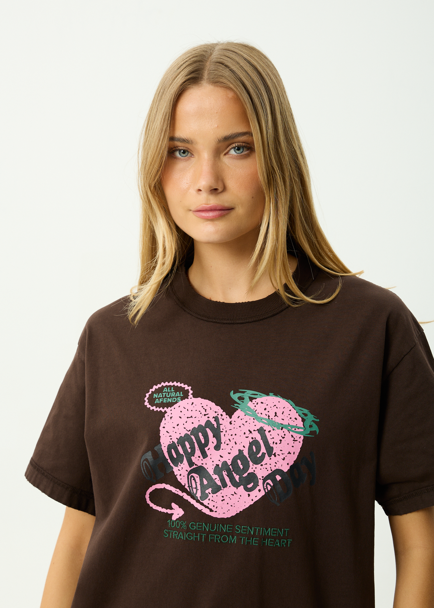 AFENDS Mens Genuine Sentiment - Heavyweight Boxy Tee - Washed Coffee
