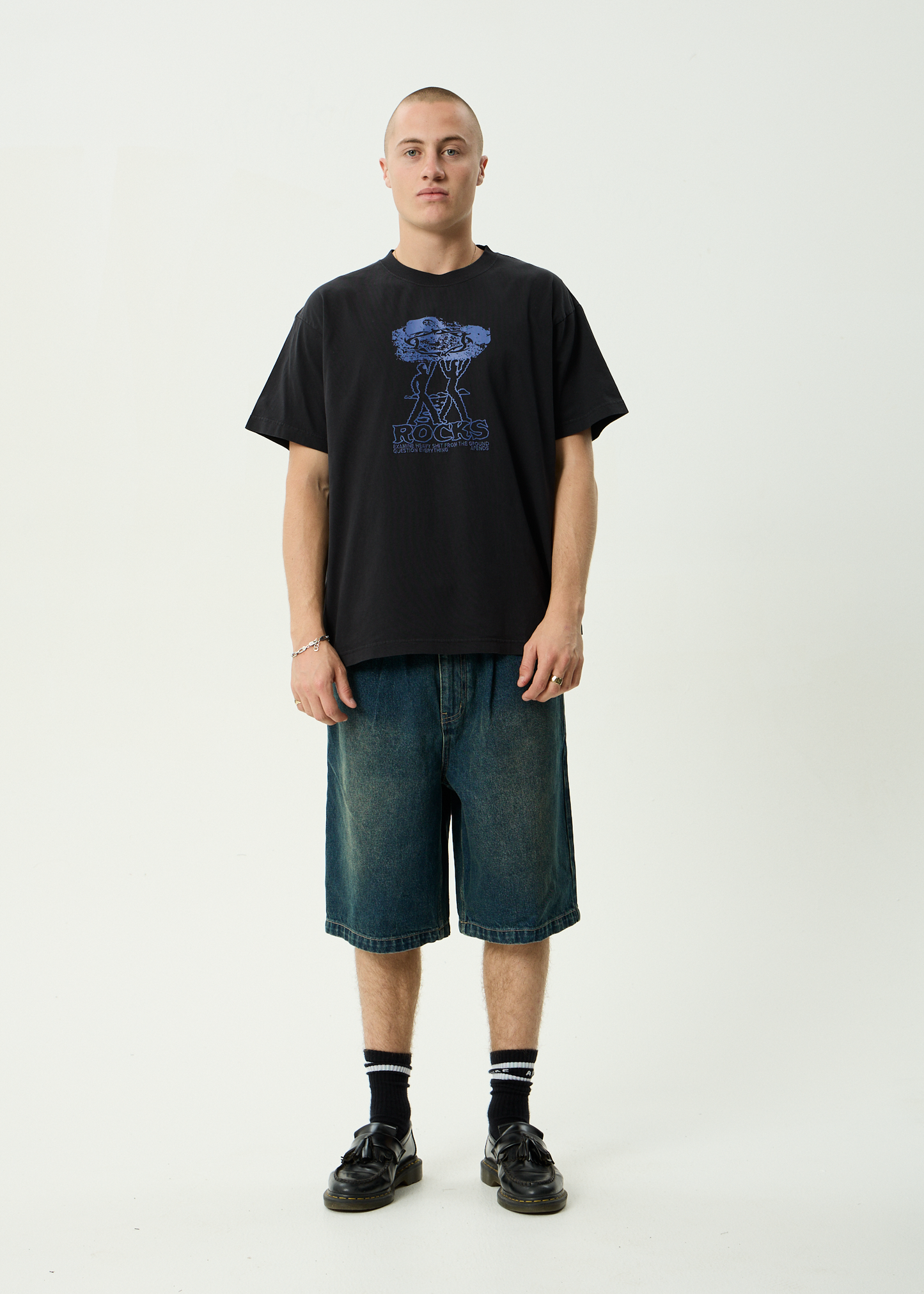 AFENDS Mens Rocked - Boxy Tee - Stone Black