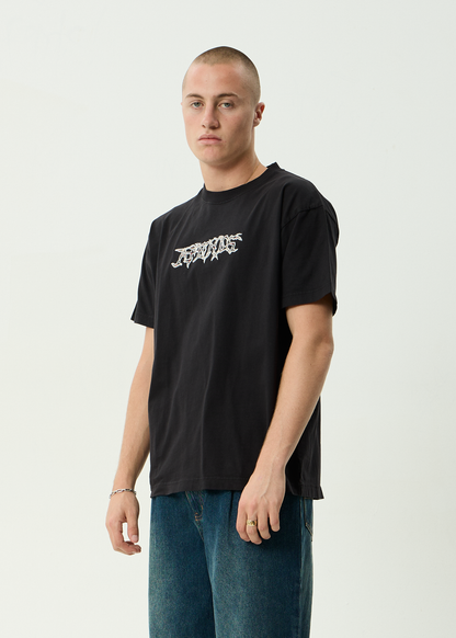 AFENDS Mens Kharma -  Heavyweight Boxy Tee - Stone Black