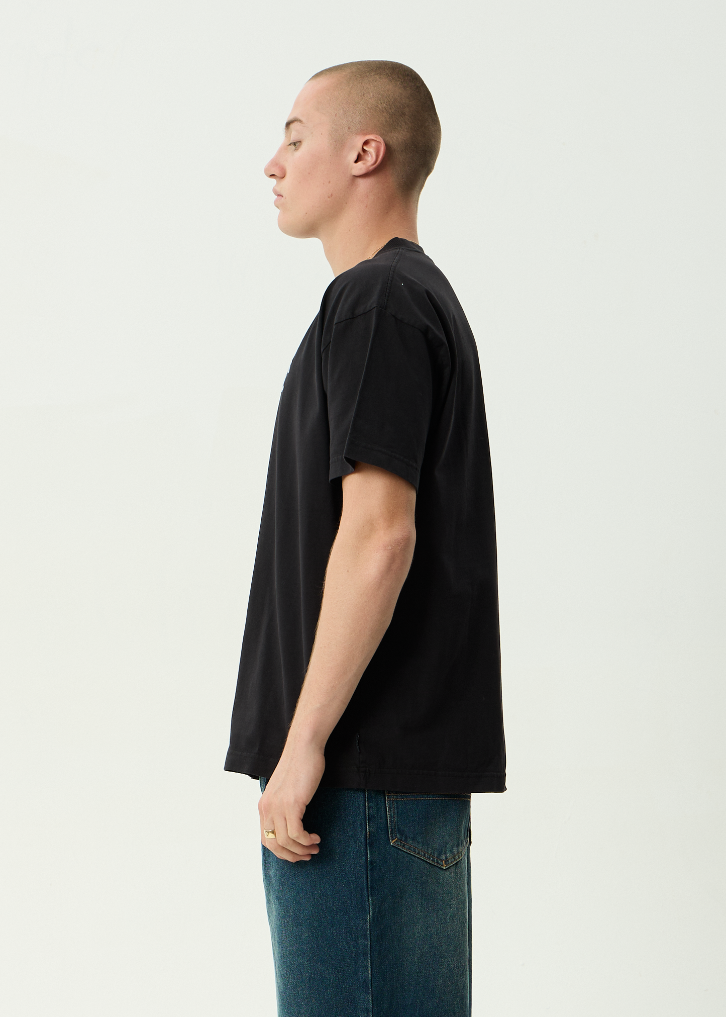 AFENDS Mens Kharma -  Heavyweight Boxy Tee - Stone Black