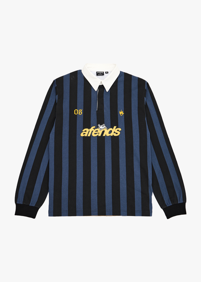 AFENDS Mens Angel Boy - Rugby Long Sleeve Tee - Black Stripe