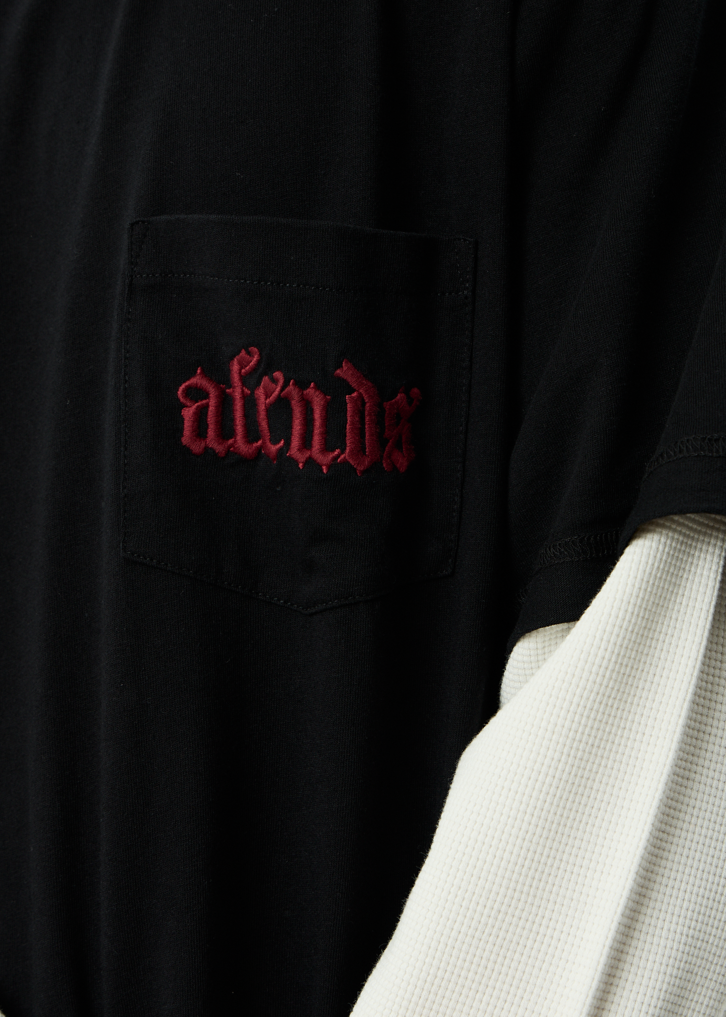 AFENDS Mens Drop Zone - Layered Waffle Long Sleeve Tee - Stone Black