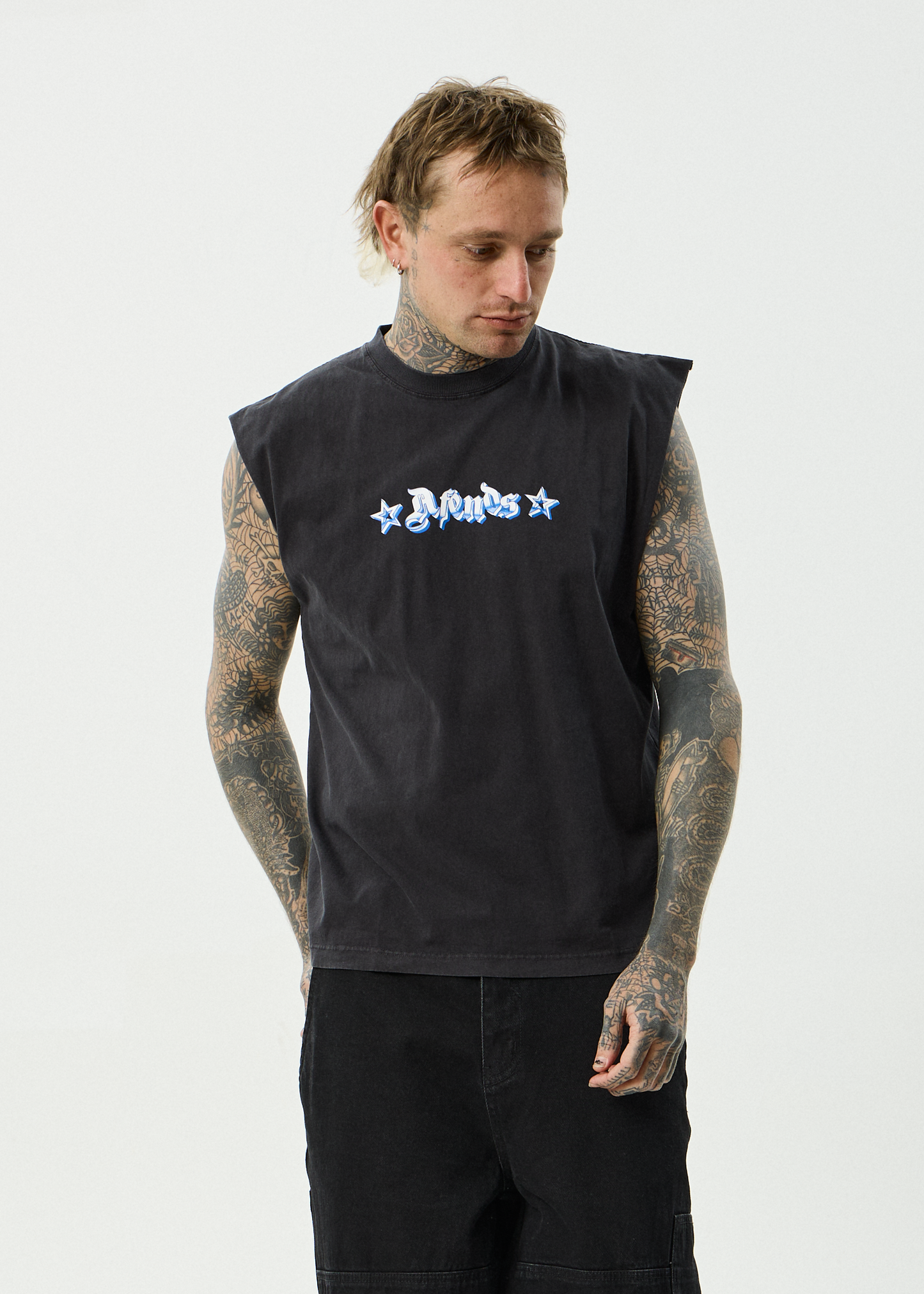 AFENDS Mens Created - Sleeveless Tee - Stone Black
