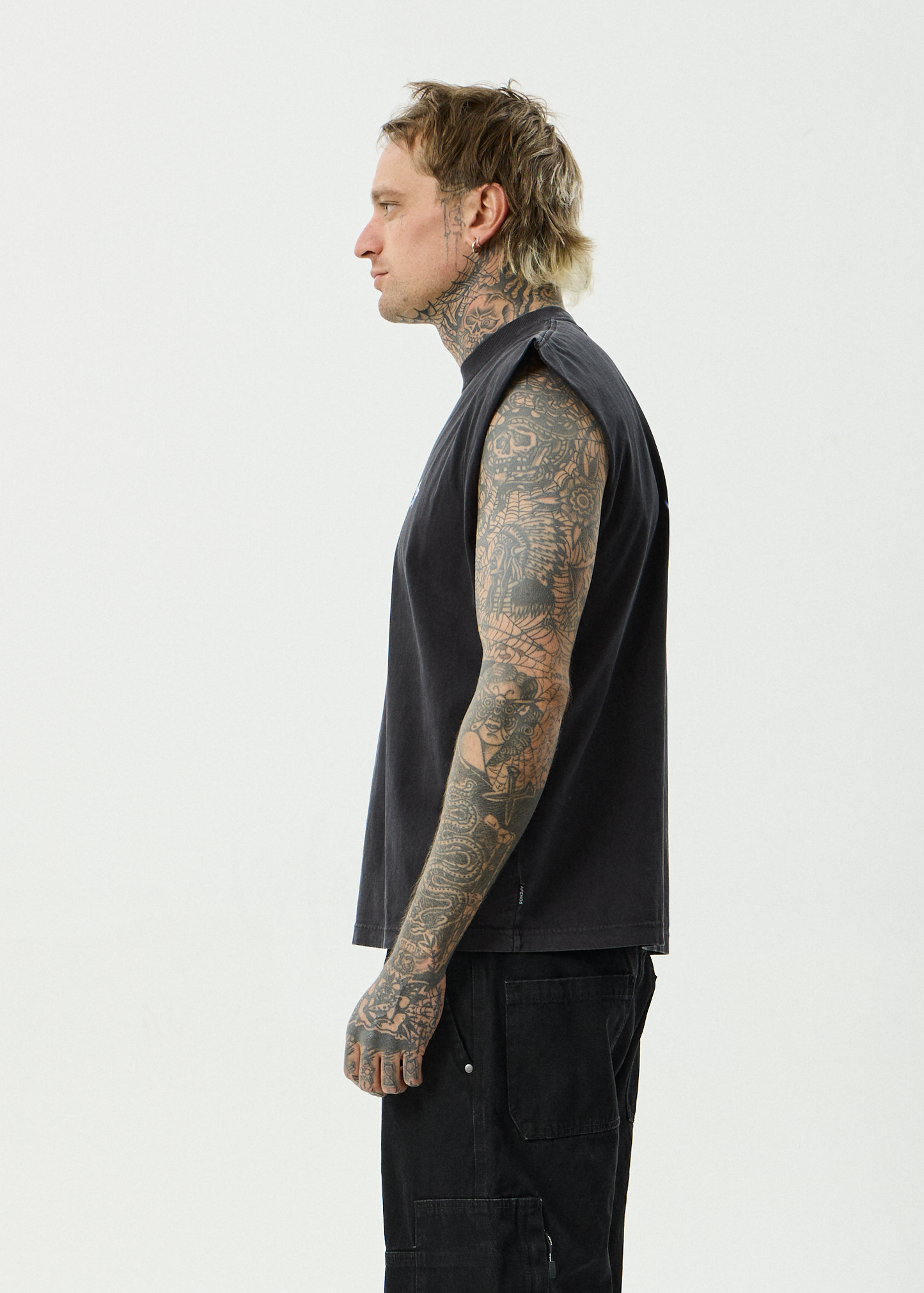 AFENDS Mens Created - Sleeveless Tee - Stone Black
