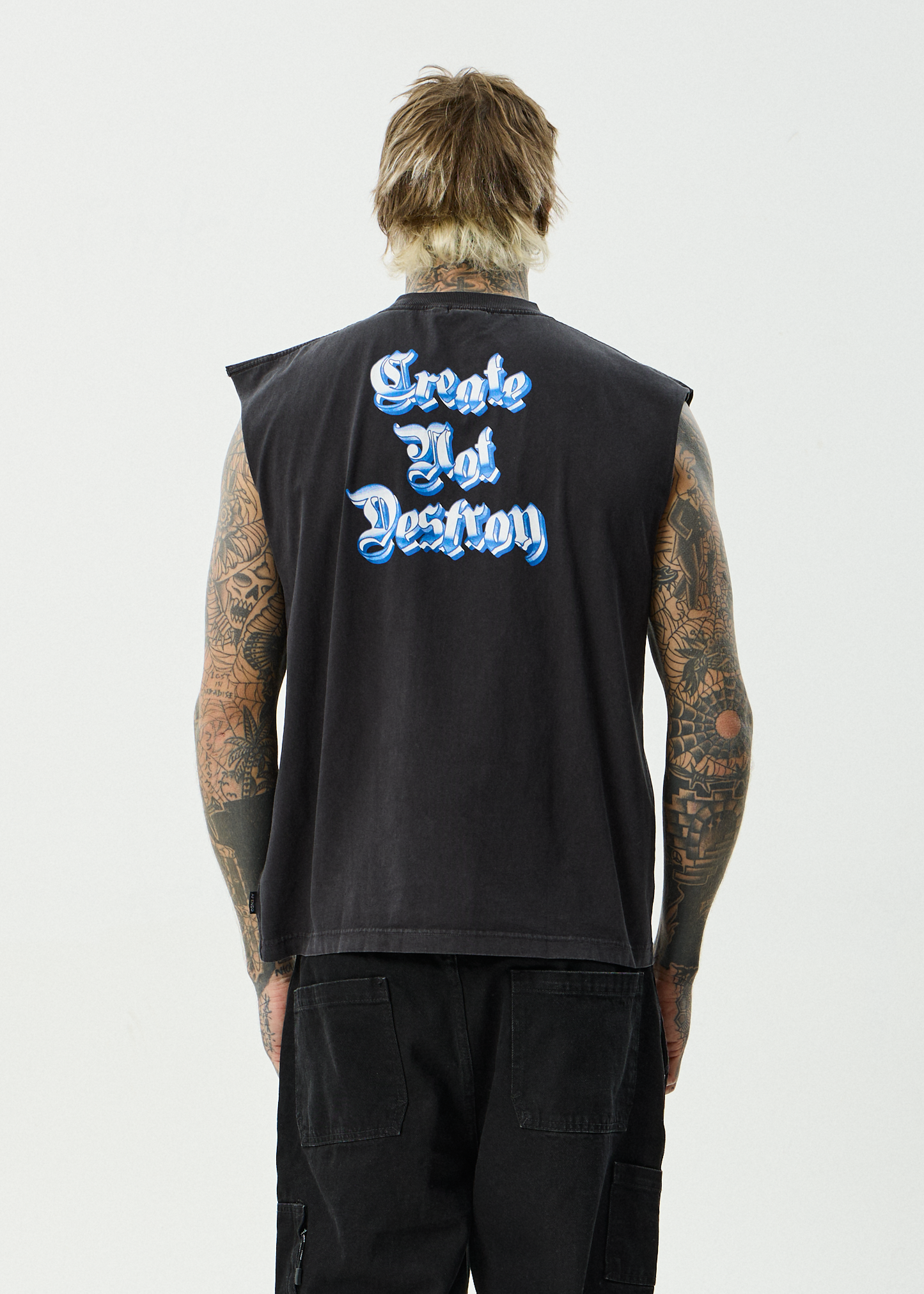 AFENDS Mens Created - Sleeveless Tee - Stone Black