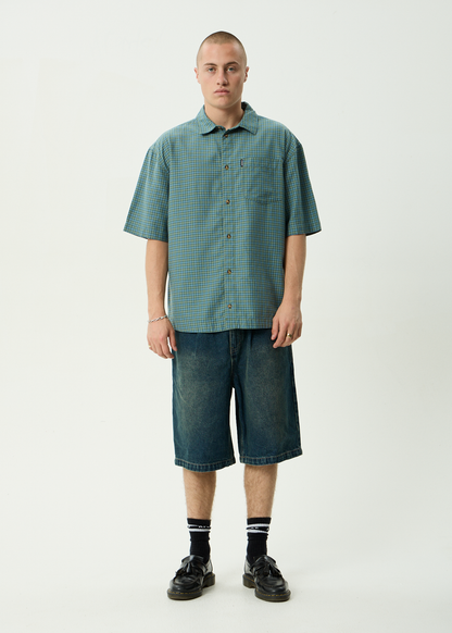 AFENDS Mens Voyager - Short Sleeve Shirt - Deep Olive Check