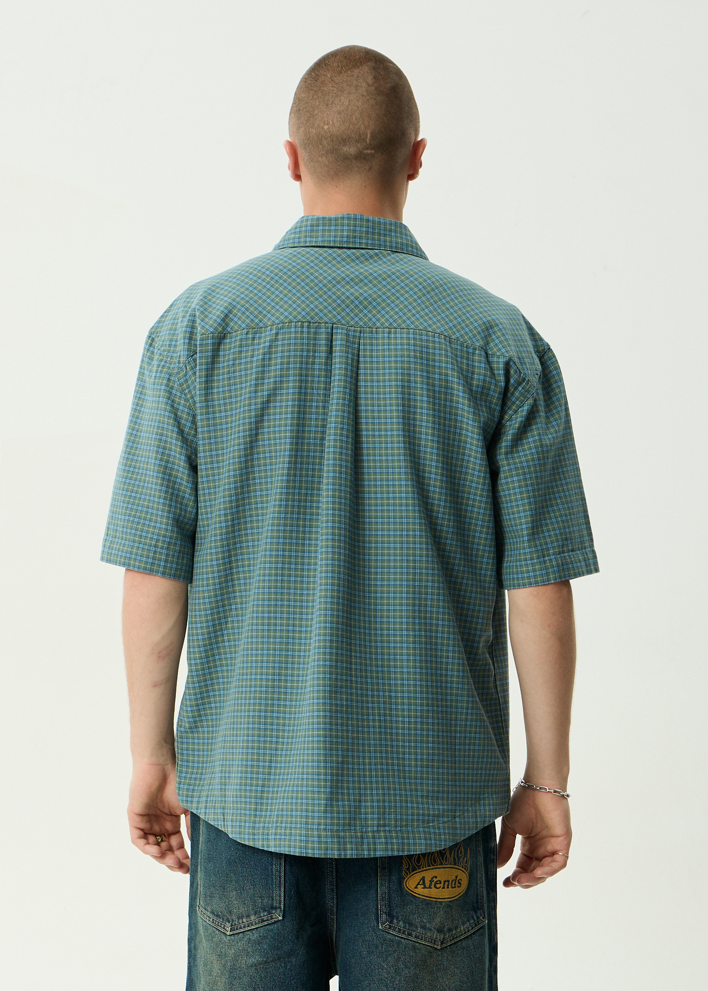 AFENDS Mens Voyager - Short Sleeve Shirt - Deep Olive Check