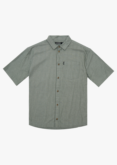 AFENDS Mens Pinned - Short Sleeve Shirt - Sycamore Stripe