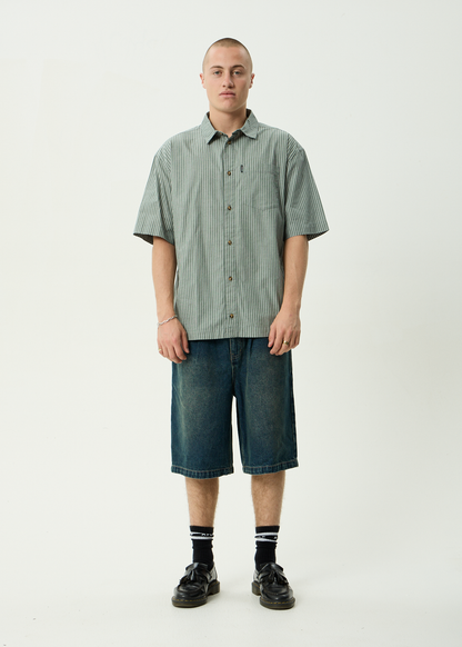 AFENDS Mens Pinned - Short Sleeve Shirt - Sycamore Stripe