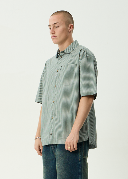 AFENDS Mens Pinned - Short Sleeve Shirt - Sycamore Stripe