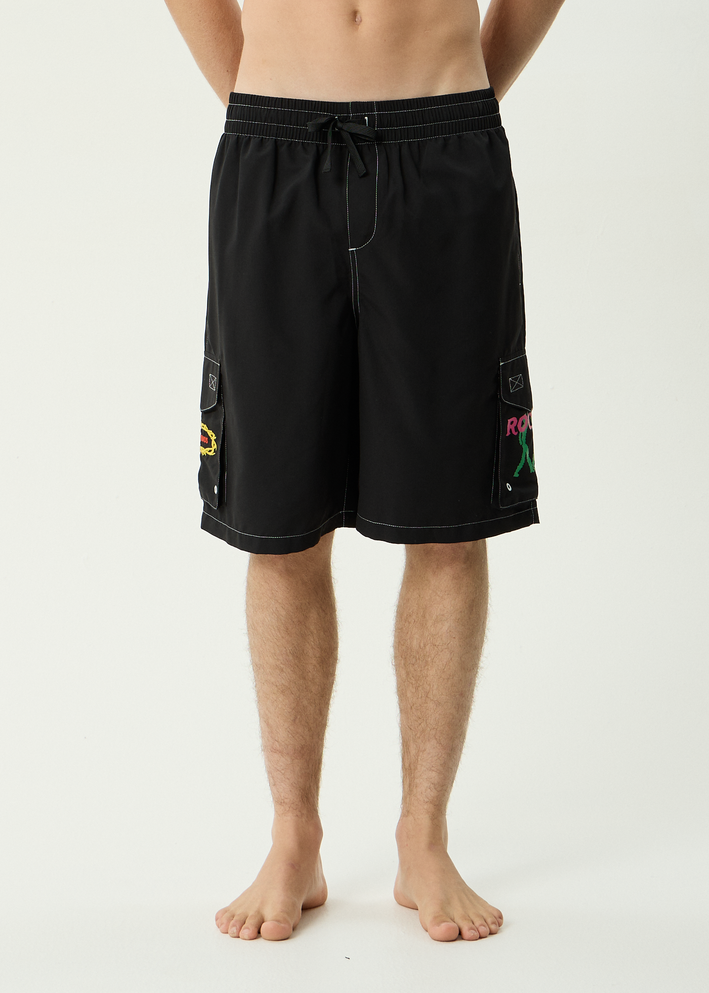 AFENDS Mens Rocked - Cargo Swim Short 21" - Black