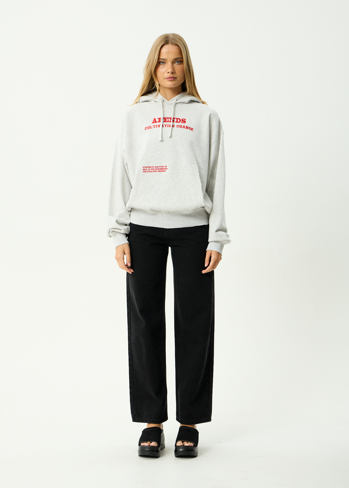 AFENDS Mens Wonders - Boxy Pull On Hood - Grey Marle