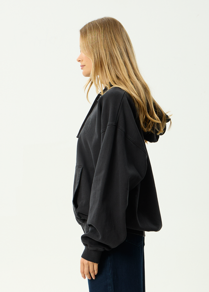 AFENDS Mens Residence - Heavyweight Boxy Zip Hood - Stone Black