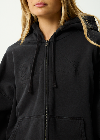 AFENDS Mens Residence - Heavyweight Boxy Zip Hood - Stone Black