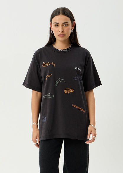 AFENDS Mens Leap - Heavyweight Boxy Tee - Stone Black
