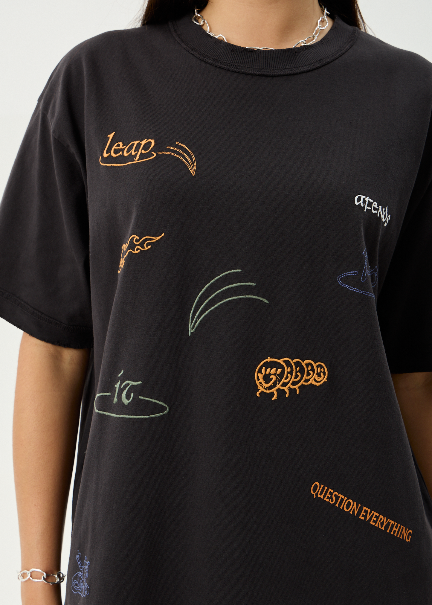 AFENDS Mens Leap - Heavyweight Boxy Tee - Stone Black