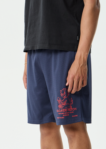 AFENDS Mens Flower Patch - Basketball Short 22 Inch - Navy