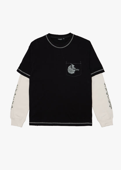 AFENDS Mens Heavy Parts - Layered Waffle Long Sleeve Tee - Stone Black