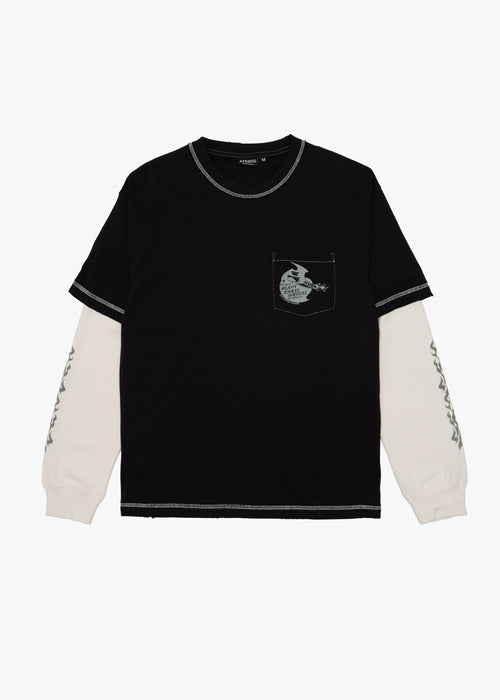 AFENDS Mens Heavy Parts - Layered Waffle Long Sleeve Tee - Stone Black