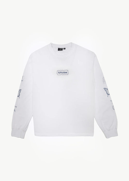 AFENDS Mens Spiritual - Boxy Long Sleeve Tee - White