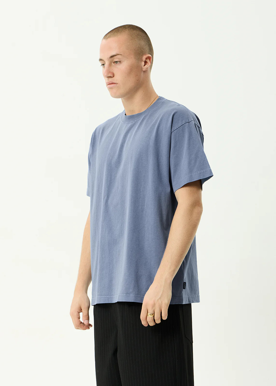 AFENDS Mens Genesis - Heavyweight Boxy Tee - Washed Slate Blue