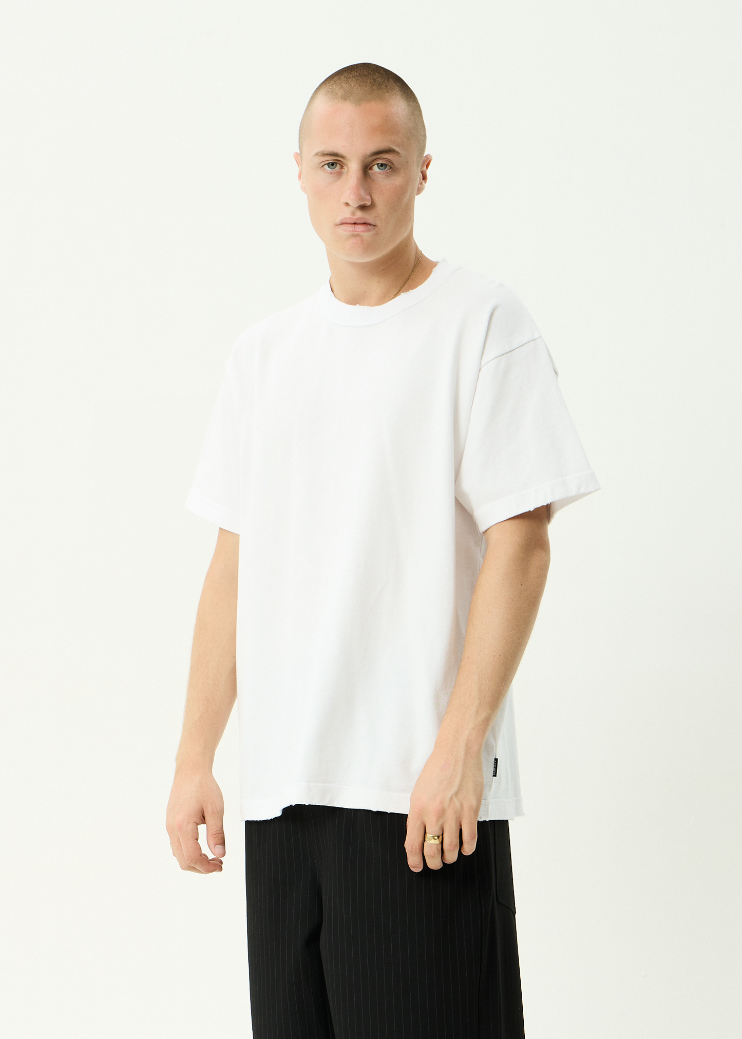 AFENDS Mens Vintage Genesis - Heavyweight Distressed Boxy Tee - Worn White