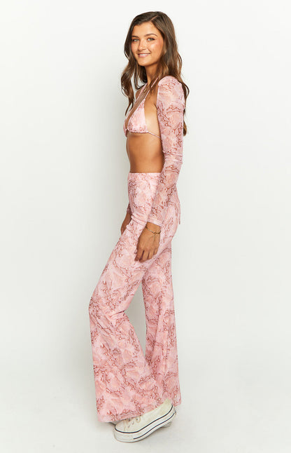 Main Act Pink Swirl Snake Print Pants