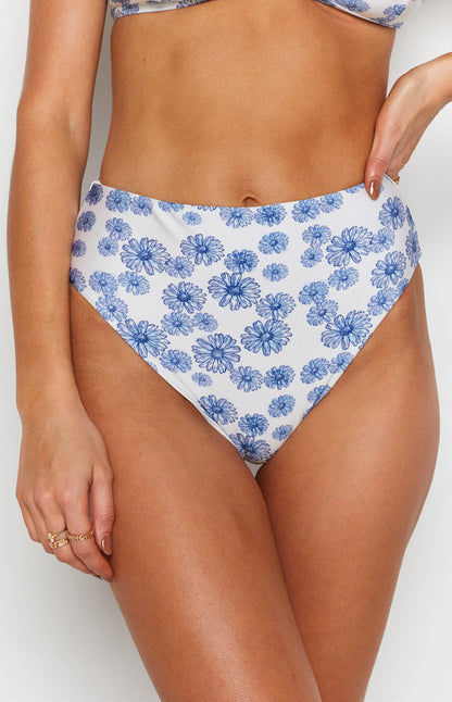 Majorca High Waisted Bikini Bottoms Blue Daisy