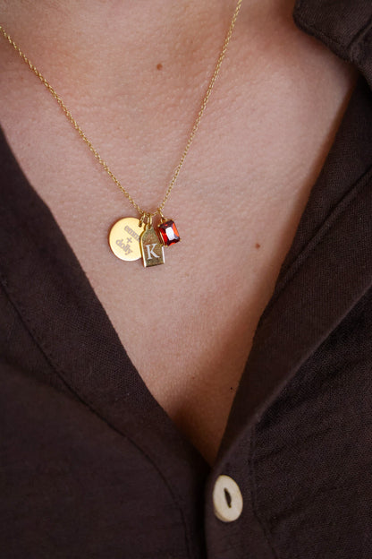 Engraved Circle Charm Necklace