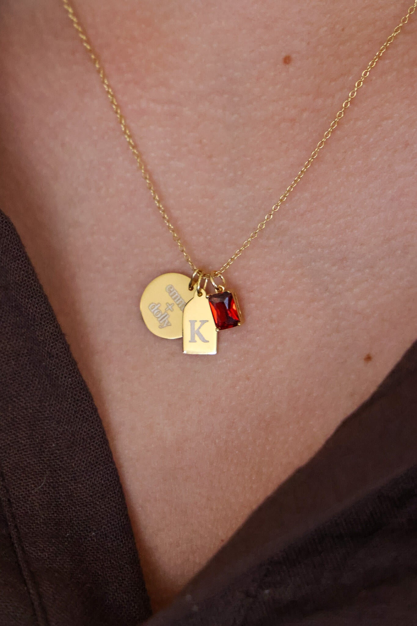 Engraved Circle Charm Necklace