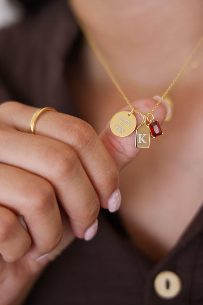 Engraved Circle Charm Necklace
