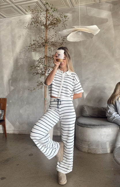 Maple White Navy Stripe Knit Pants