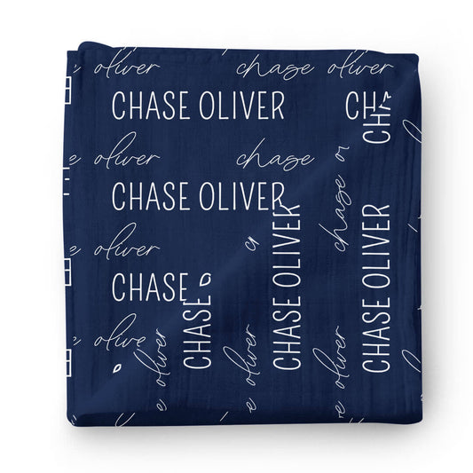 Personalized Midnight Baby Name Swaddle Blanket - Block & Script