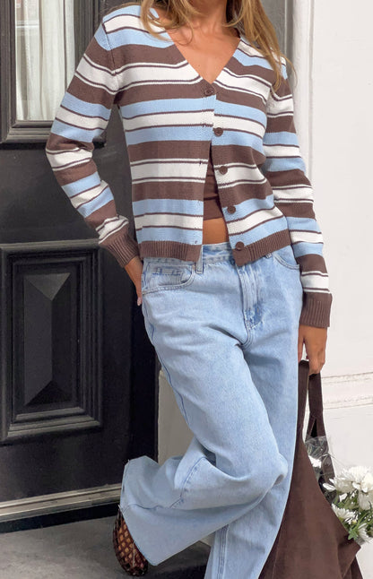 Misha Brown and Blue Stripe Button Down Cardigan - PRE ORDER