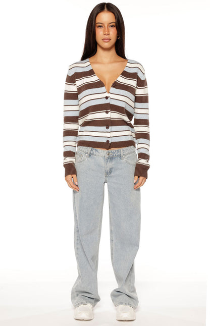 Misha Brown and Blue Stripe Button Down Cardigan - PRE ORDER