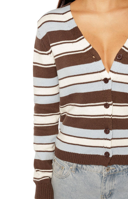 Misha Brown and Blue Stripe Button Down Cardigan - PRE ORDER