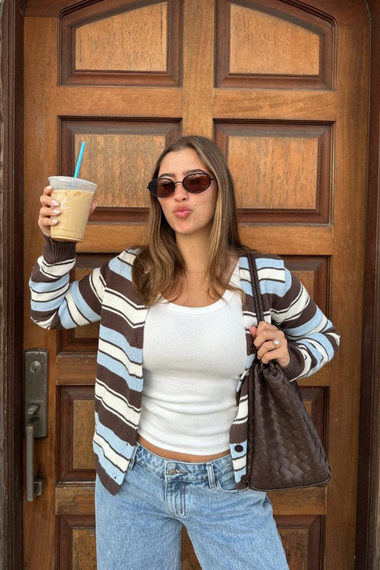Misha Brown and Blue Stripe Button Down Cardigan - PRE ORDER