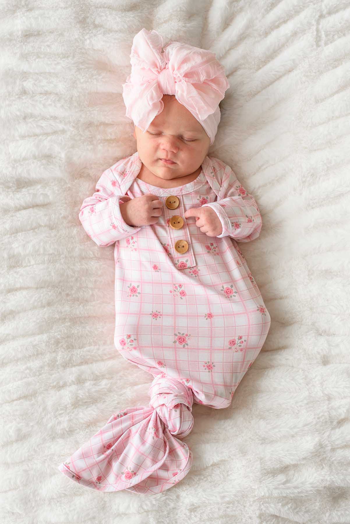 Newborn Baby Knot Gown & Hat Set | Primrose Plaid