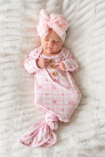 Newborn Baby Knot Gown & Hat Set | Primrose Plaid