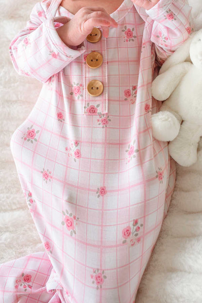 Newborn Baby Knot Gown & Hat Set | Primrose Plaid