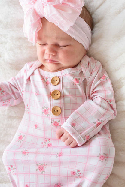 Newborn Baby Knot Gown & Hat Set | Primrose Plaid
