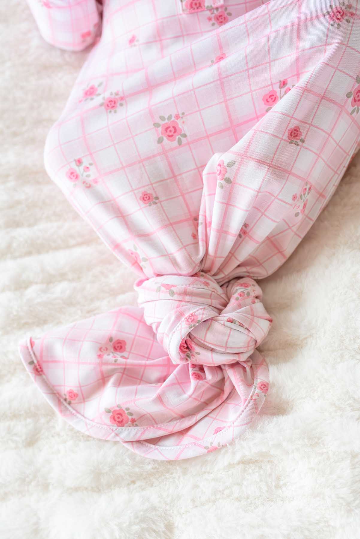 Newborn Baby Knot Gown & Hat Set | Primrose Plaid