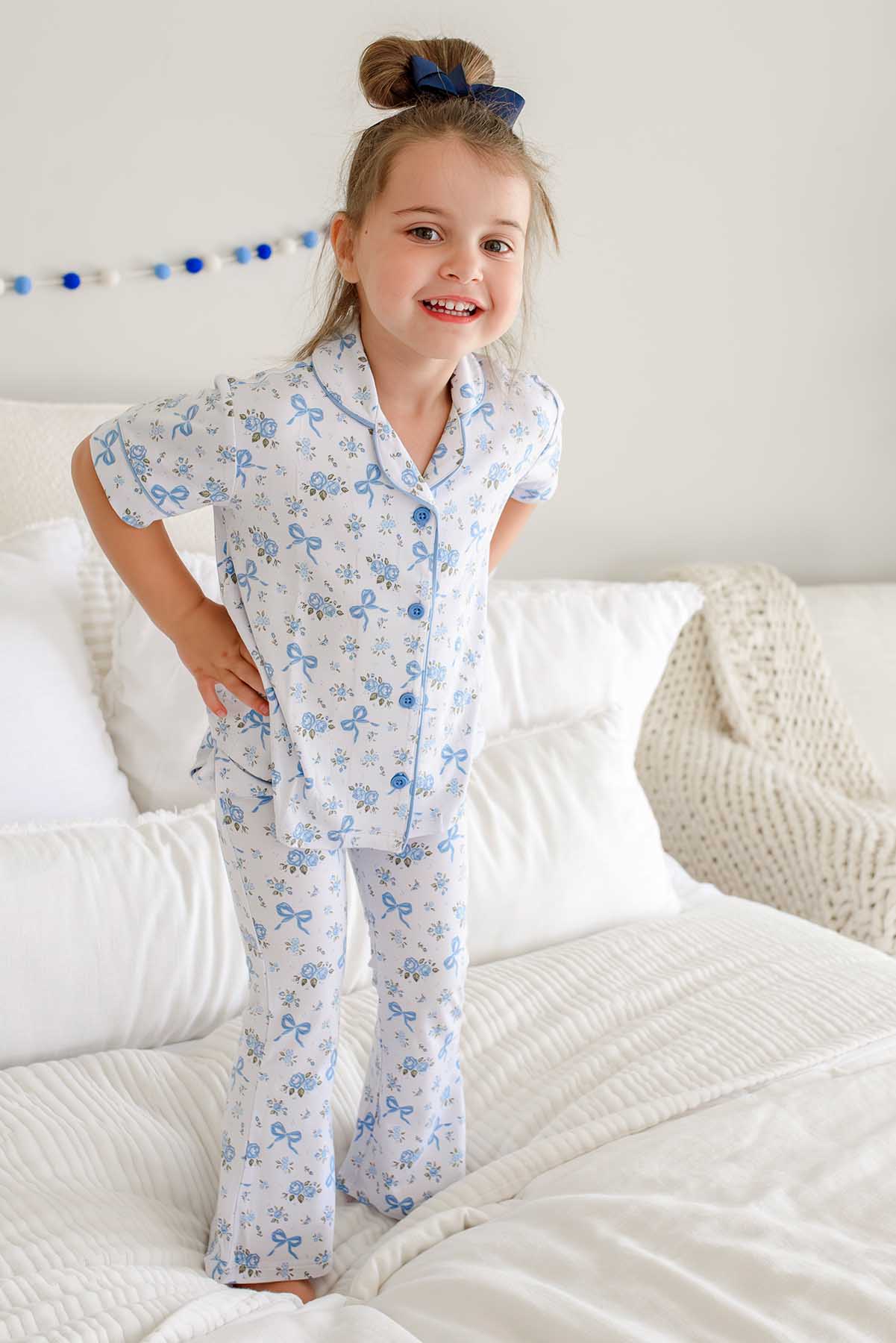 Girls' Two-Piece Bamboo Flare Lounge Set | Tied In Blooms