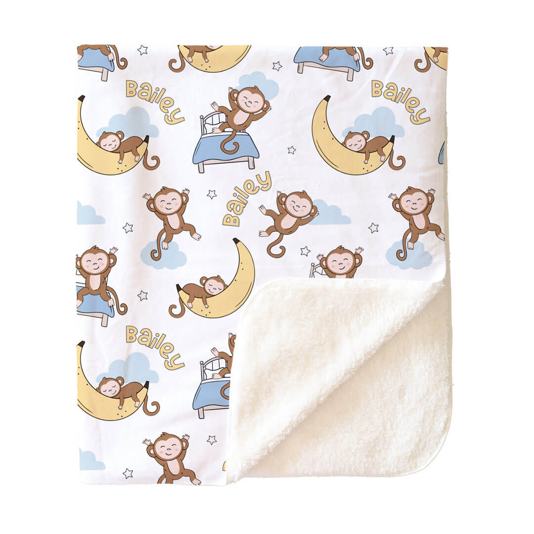 Monkey See, Monkey Snooze Personalized Kids Blanket